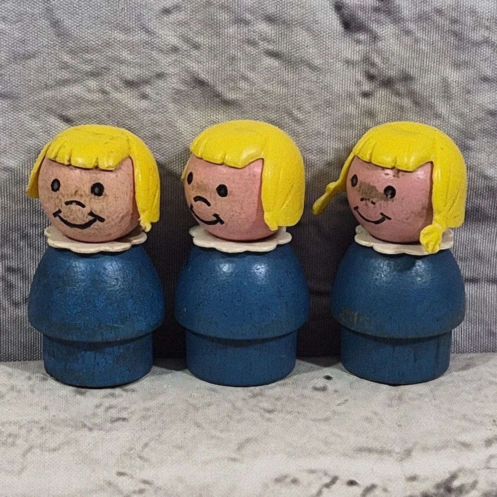 Vintage Fisher Price Little People Wooden Head & Body Lot Of 9 Damaged Up-cycle